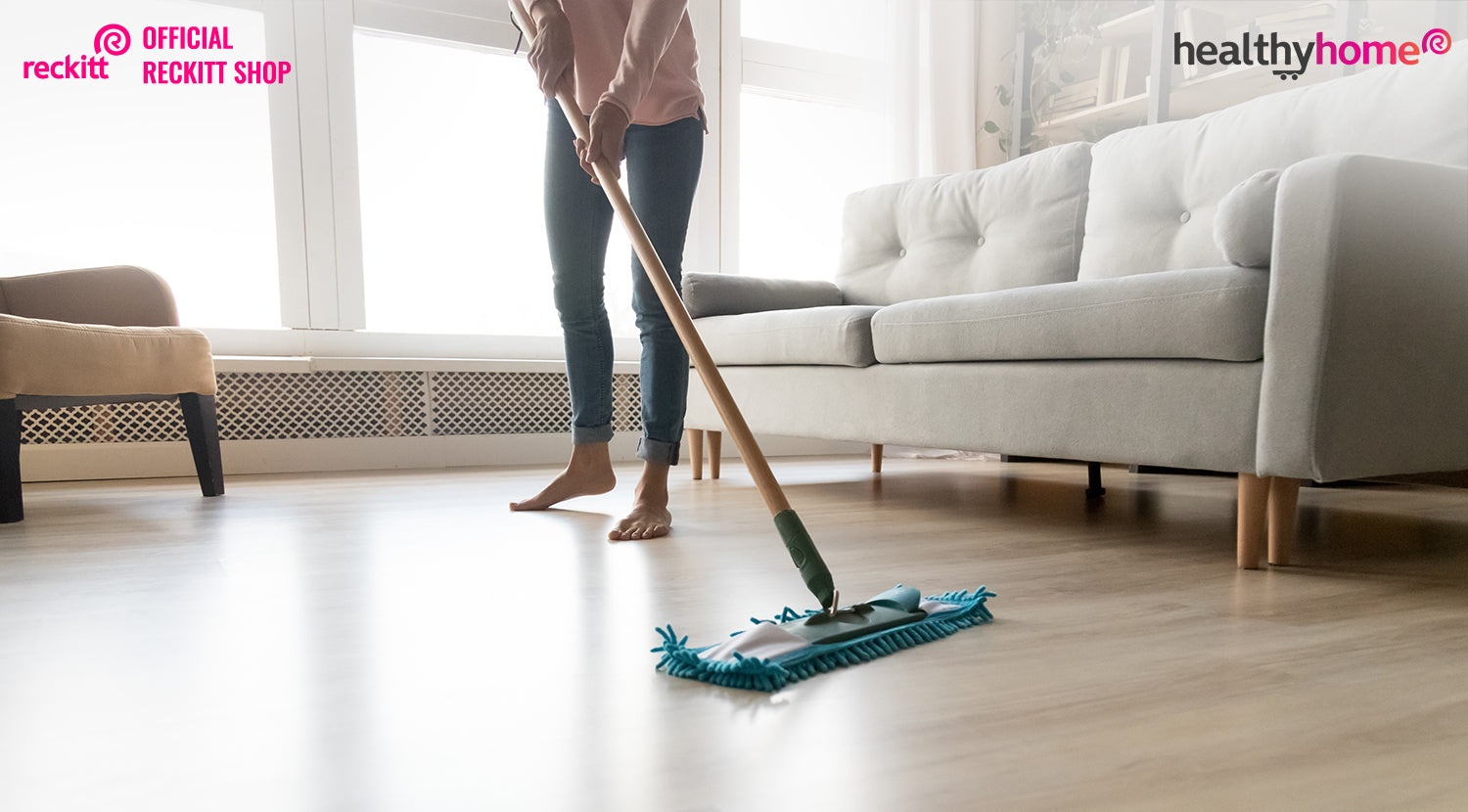 Women cleaning floor with mop 
