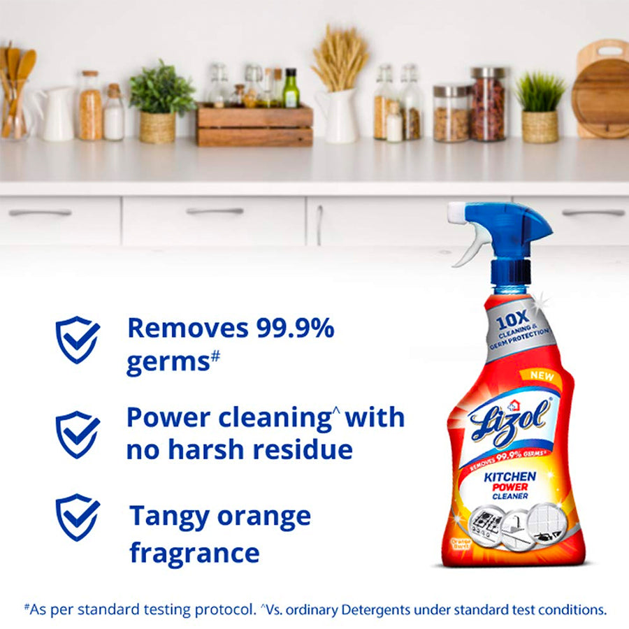 Lizol Kitchen Power Cleaner removes 99.9% germs