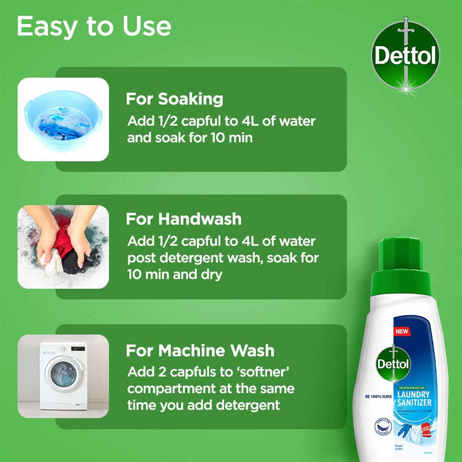 Dettol After Detergent Wash Liquid Laundry Sanitizer, Fresh Linen - 480ml