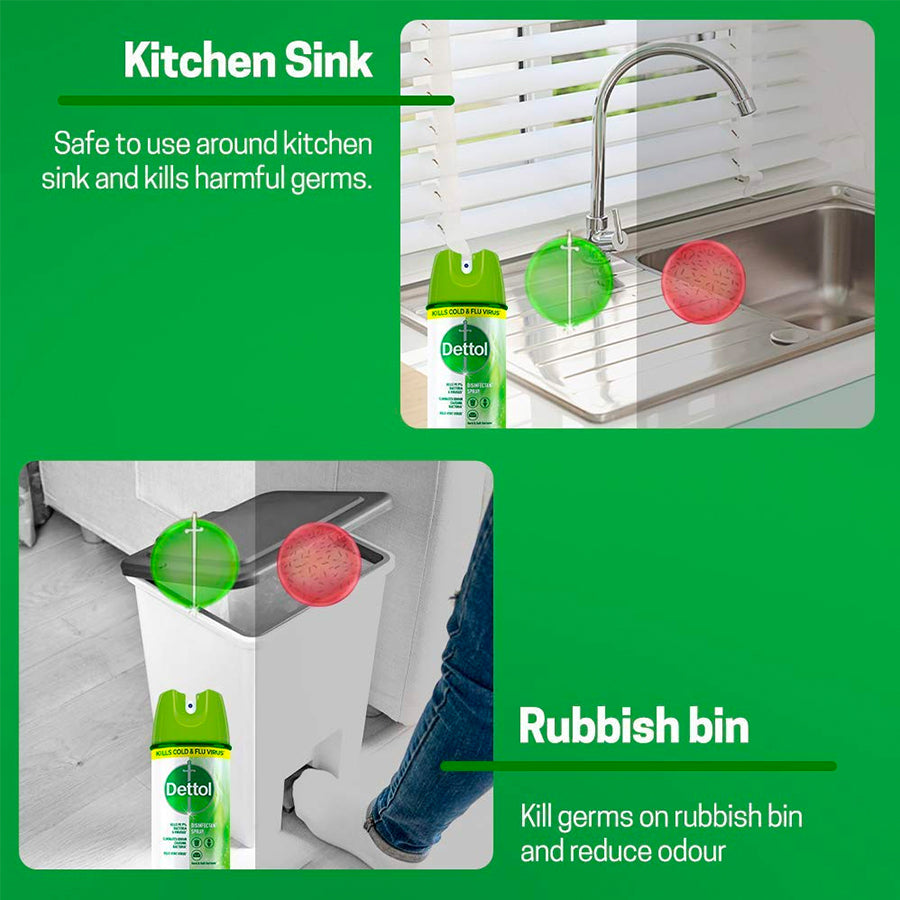 Dettol Disinfectant Spray Sanitizer for Germ Protection on Hard & Soft Surfaces, Original Pine, 225ml