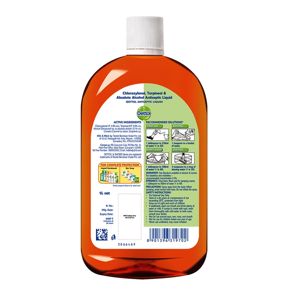 Dettol Antiseptic Disinfectant liquid for First aid, Surface Cleaning and Personal Hygiene, 1000 ML