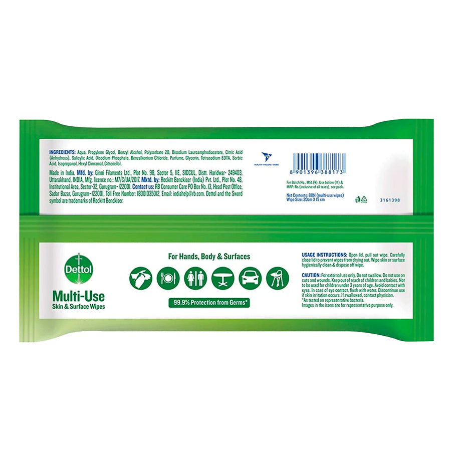 Dettol Disinfectant Skin & Surface Sanitizing Wipes, Original 80 Count